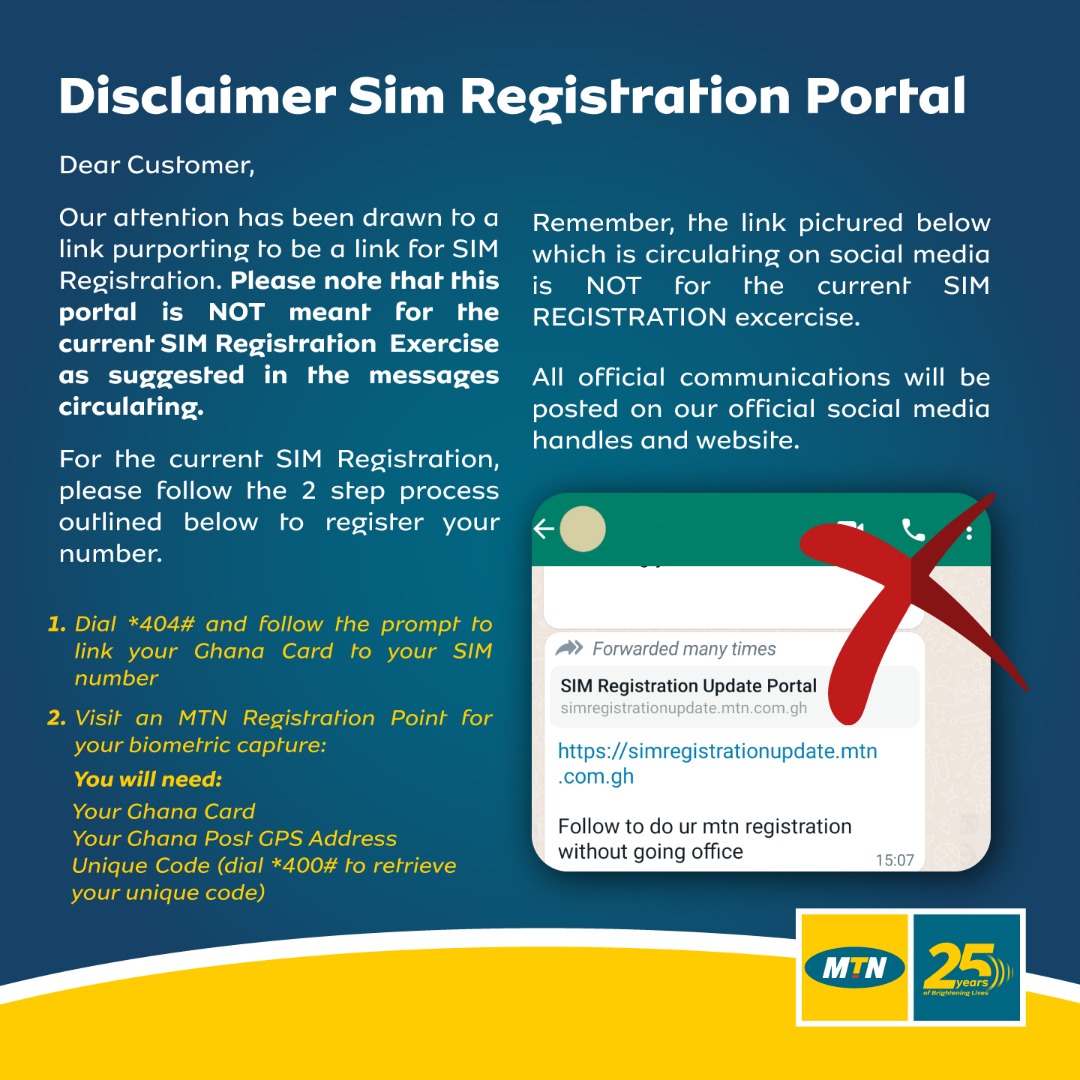 MTN Ghana issues disclaimer regarding SIM registration portal
