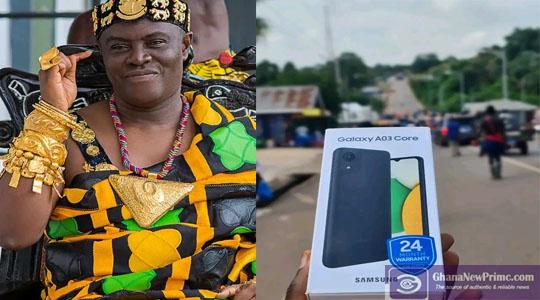 Nana Agyemang Badu II gives expensive phones to residents during communal labour