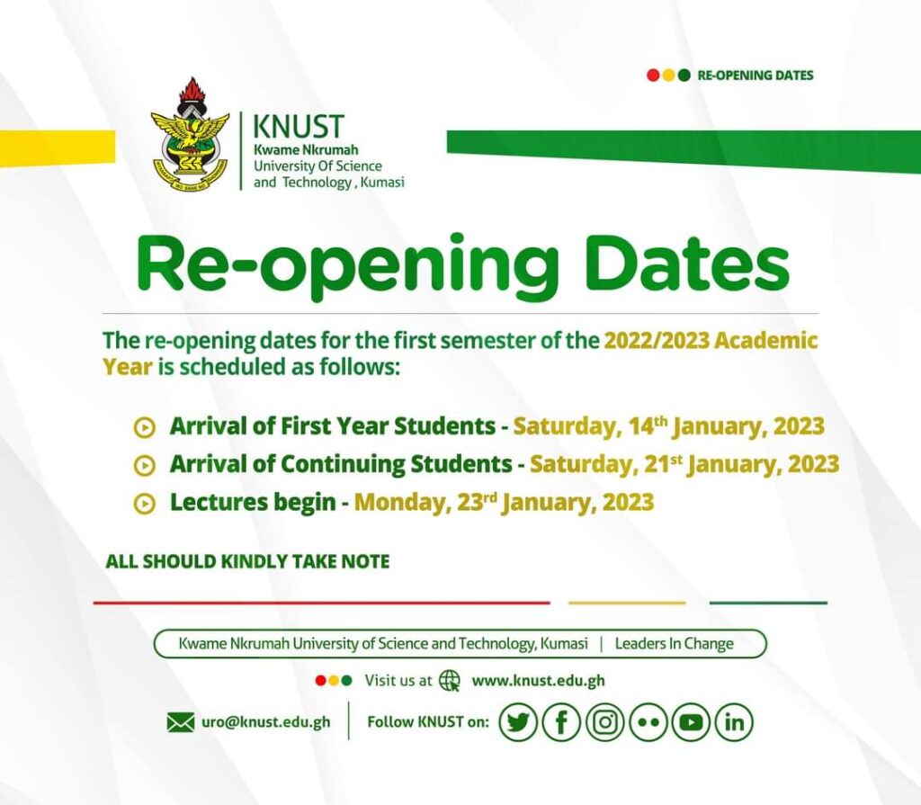 KNUST reopen dates