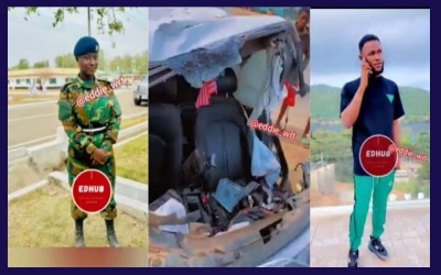 Female soldier dies alongside two suspected sakawa guys in a gory accident (Video)